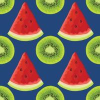watermelon and kiwi hand draw fruits and vegetables seamless pattern vector