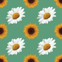 white daisy and sunflower drawing seamless design vector