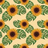 sunflower and leaves seamless pattern design vector