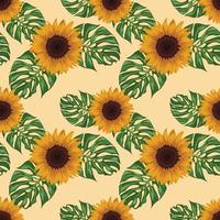 sunflower and leaves seamless pattern design