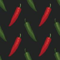 red chili and green chili hand draw vegetable pattern design vector