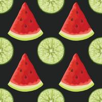 watermelon and lemon hand draw fruits and vegetables seamless vector