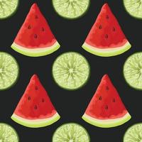 watermelon and lemon hand draw fruits and vegetables seamless vector