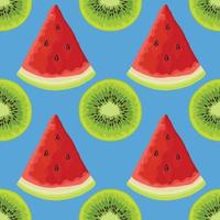 watermelon and kiwi hand draw fruits and vegetables seamless pattern design vector