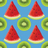 watermelon and kiwi hand draw fruits and vegetables seamless pattern design vector