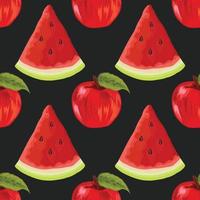 watermelon and apple hand draw fruits and vegetables seamless pattern vector