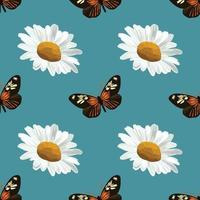 white daisy and butterfly seamless pattern design vector