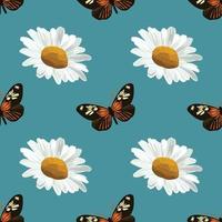 white daisy and butterfly seamless pattern design vector