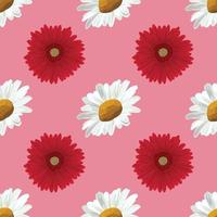 white daisy and red daisy seamless pattern vector