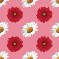 white daisy and red daisy seamless pattern vector