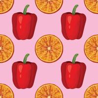orange and red peper hand draw vegetable seamless pattern vector