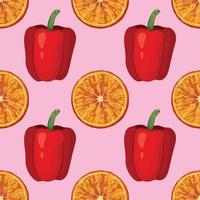 naranja y rojo peper mano dibujar vegetales de patrones sin fisuras vector