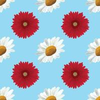 white daisy and red daisy seamless pattern design vector