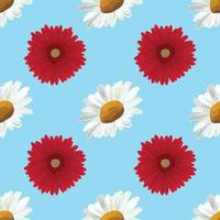 white daisy and red daisy seamless pattern design vector