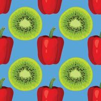 kiwi and red paper hand draw vegetable seamless pattern vector