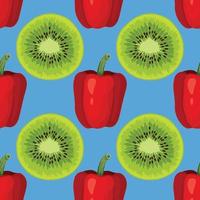 kiwi and red paper hand draw vegetable seamless pattern vector