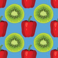 kiwi y papel rojo dibujar a mano vegetales de patrones sin fisuras vector