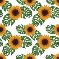 sunflower and leaves seamless pattern design vector