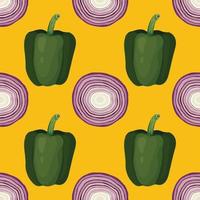 green pepper and onion hand draw vegetable seamless pattern vector