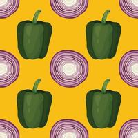 green pepper and onion hand draw vegetable seamless pattern vector