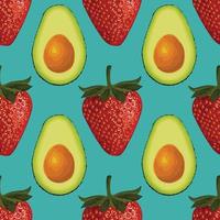 avocado and strawberry hand draw vegetable seamless pattern design vector