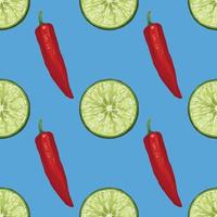 red chili and lemon hand draw vegetable seamless pattern design vector