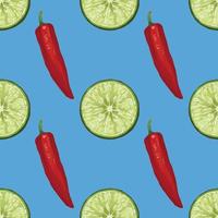 red chili and lemon hand draw vegetable seamless pattern design vector