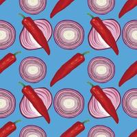 onion and red chili hand draw vegetable seamless pattern vector