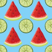 watermelon and lemon hand draw fruits and vegetables seamless pattern vector