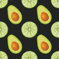 diseño de patrón vegetal de dibujo a mano de aguacate y limón vector