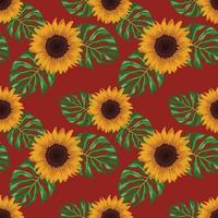 sunflower and leaves seamless pattern art design vector