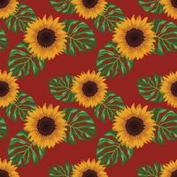 sunflower and leaves seamless pattern art design vector