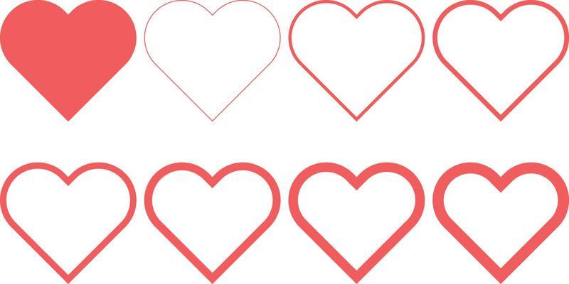 red heart shapes set.