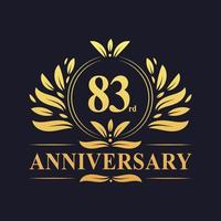 Diseño del 83 aniversario, lujoso logotipo del aniversario de 83 años en color dorado. vector