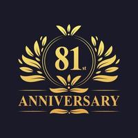 81st Anniversary Design, luxurious golden color 81 years Anniversary logo. vector