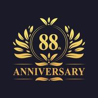 Diseño del 88 aniversario, lujoso logotipo del aniversario de 88 años en color dorado. vector