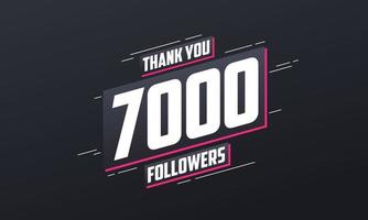 gracias 7000 seguidores, plantilla de tarjeta de felicitación para redes sociales. vector