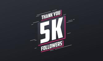 gracias 5k seguidores, plantilla de tarjeta de felicitación para redes sociales. vector