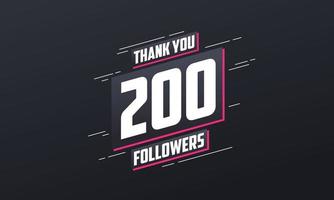 gracias 200 seguidores, plantilla de tarjeta de felicitación para redes sociales. vector