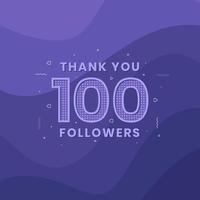 gracias 100 seguidores, plantilla de tarjeta de felicitación para redes sociales. vector