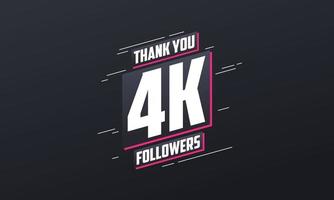 gracias 4k seguidores, plantilla de tarjeta de felicitación para redes sociales. vector