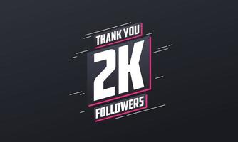 gracias 2k seguidores, plantilla de tarjeta de felicitación para redes sociales. vector