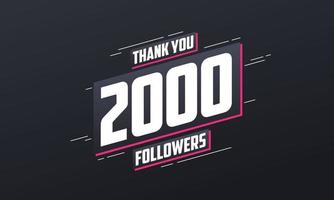 Thank you 2000 followers, Greeting card template for social networks. vector