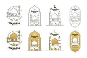 Ramadan kareem vector illustration monoline or line art style design collection