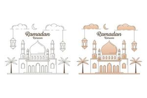 ramadan kareem vector diseño ilustración monoline o estilo de arte de línea