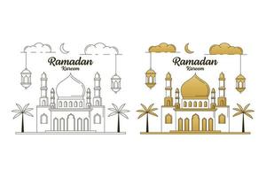 Ramadan kareem vector design illustration monoline or line art style