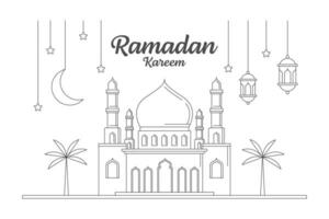 ramadan kareem vector diseño ilustración monoline o estilo de arte de línea