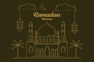 Ramadan kareem vector design illustration monoline or line art style