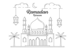 ramadan kareem vector diseño ilustración monoline o estilo de arte de línea