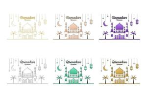 Ramadan kareem vector illustration monoline or line art style design collection